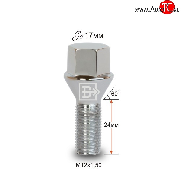 112 р. Колёсный болт длиной 24 мм Вектор M12 1.5 24 под гаечный ключ (пос.место: конус) Chevrolet Nubira J200 (2003-2010)