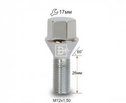 112 р. Колёсный болт длиной 26 мм Вектор M12 1.5 26 под гаечный ключ (пос.место: конус) Toyota Cresta X100 рестайлинг (1998-2001). Увеличить фотографию 1