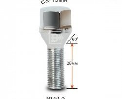 Колёсный болт длиной 28 мм Вектор M12 1.25 28 под гаечный ключ (пос.место: конус) Nissan Bluebird седан U14 дорестайлинг (1996-1998) 