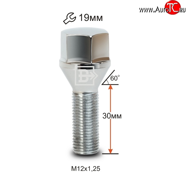 112 р. Колёсный болт длиной 30 мм Вектор M12 1.25 30 под гаечный ключ (пос.место: конус) Suzuki Solio (2005-2010)