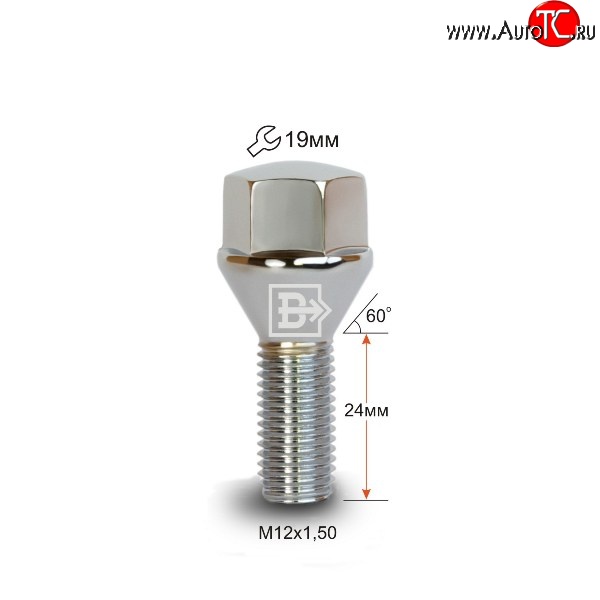 112 р. Колёсный болт длиной 24 мм Вектор M12 1.5 24 под гаечный ключ (пос.место: конус) Toyota Camry XV50 дорестайлинг (2011-2014)