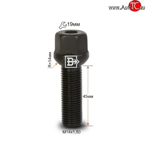 135 р. Колёсный болт длиной 45 мм Вектор M14 1.5 45 под гаечный ключ (пос.место: сфера)    с доставкой в г. Таганрог