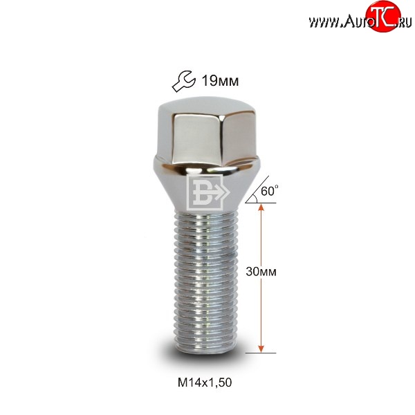 135 р. Колёсный болт длиной 30 мм Вектор M14 1.5 30 под гаечный ключ (пос.место: конус)    с доставкой в г. Таганрог