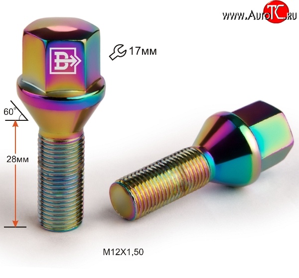 130 р. Колёсный болт длиной 28 мм Вектор M12 1.5 28 под гаечный ключ (пос.место: конус)    с доставкой в г. Таганрог