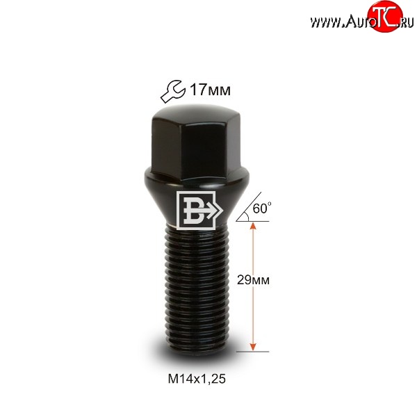171 р. Колёсный болт длиной 29 мм Вектор M14 1.25 29 под гаечный ключ (пос.место: конус) BMW X5 G05 (2018-2022)