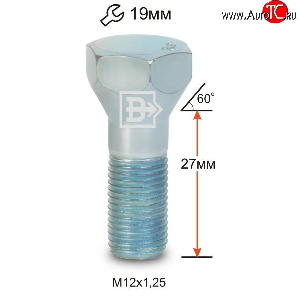 50 р. Колёсный болт длиной 27 мм Вектор M12 1.25 27 под гаечный ключ Dong Feng H30 (2013-2017)