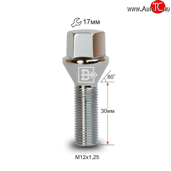 112 р. Колёсный болт длиной 30 мм Вектор M12 1.25 30 под гаечный ключ FAW Besturn X80 дорестайлинг (2014-2019)