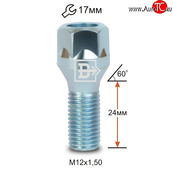 47 р. Колёсный болт длиной 24 мм Вектор M12 1.5 24 под гаечный ключ BYD F3 хэтчбек (2005-2014)