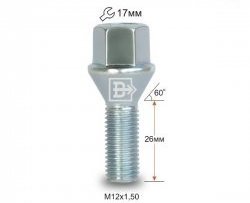 Колёсный болт длиной 26 мм Вектор M12 1.5 26 под гаечный ключ Chery Cross Eastar B14 (2006-2015) 