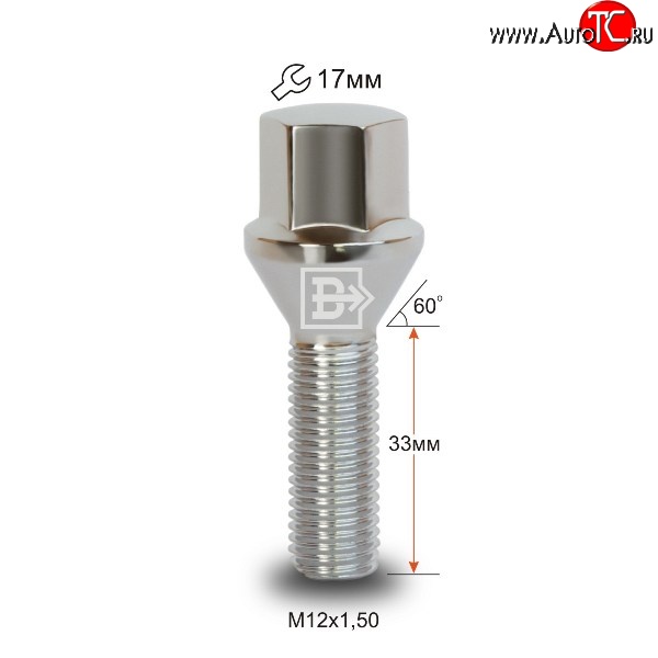 112 р. Колёсный болт длиной 33 мм Вектор M12 1.5 33 под гаечный ключ (пос.место: конус) Acura EL MB (1997-2000)