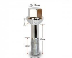 146 р. Колёсный болт длиной 40 мм Вектор M12 1.5 40 под гаечный ключ (пос.место: сфера)    с доставкой в г. Таганрог. Увеличить фотографию 1