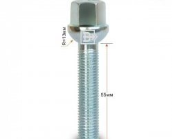 195 р. Колёсный болт длиной 55 мм Вектор M12 1.5 55 под гаечный ключ    с доставкой в г. Таганрог. Увеличить фотографию 1