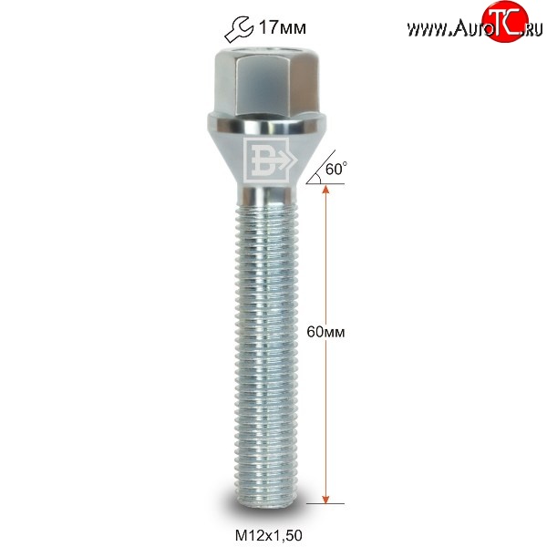 169 р. Колёсный болт длиной 60 мм Вектор M12 1.5 60 под гаечный ключ    с доставкой в г. Таганрог