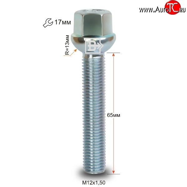 219 р. Колёсный болт длиной 65 мм Вектор M12 1.5 65 под гаечный ключ    с доставкой в г. Таганрог