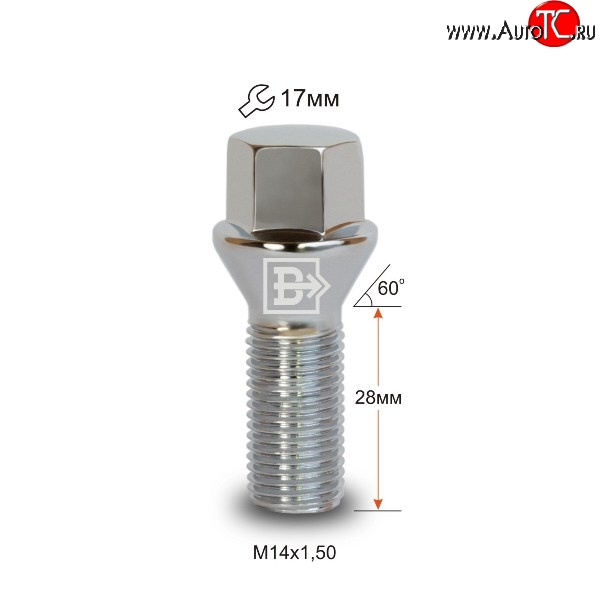 112 р. Колёсный болт длиной 28 мм Вектор M14 1.5 28 под гаечный ключ Audi A8 D5 дорестайлинг (2017-2021)