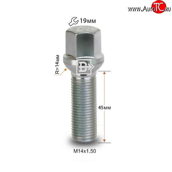 135 р. Колёсный болт длиной 45 мм Вектор M14 1.5 45 под гаечный ключ    с доставкой в г. Таганрог
