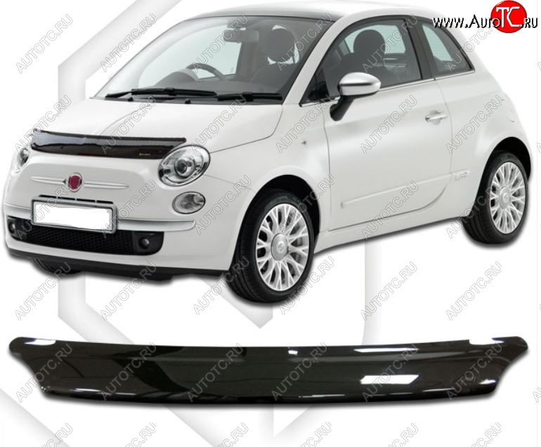 1 799 р. Дефлектор капота CA-Plastic  Fiat 500  312,FF (2007-2020) дорестайлинг хэтчбэк 3 дв., рестайлинг хэтчбэк 3 дв. (Classic черный, Без надписи)  с доставкой в г. Таганрог