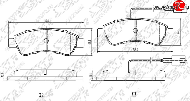 1 199 р. Колодки тормозные задние SAT (2 датчика износа)  Peugeot Boxer  250 (2006-2014)  с доставкой в г. Таганрог