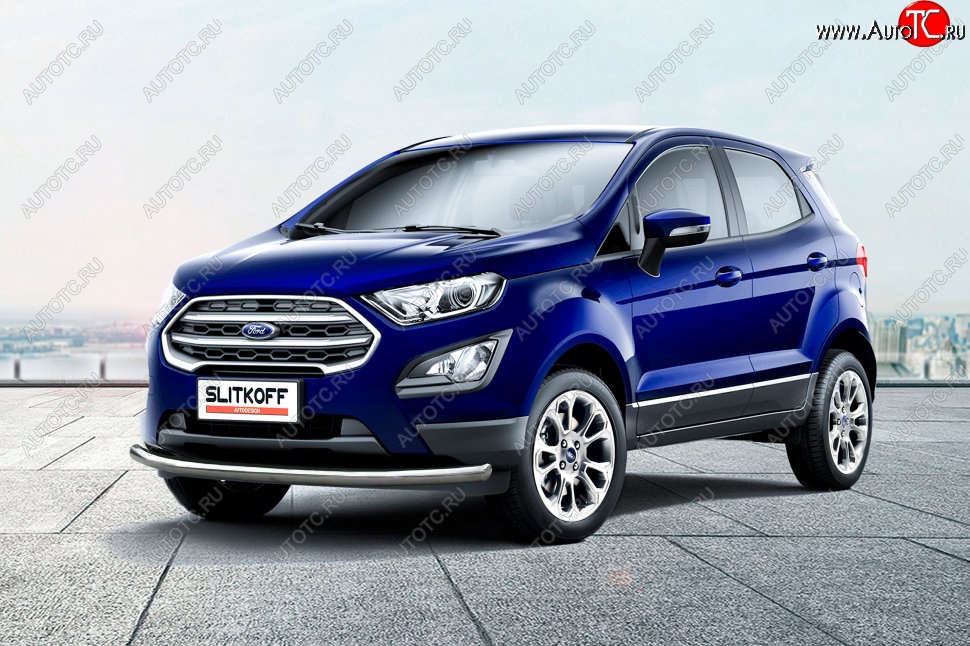 13 999 р. Защита заднего бампера Slitkoff (d57 мм)  Ford EcoSport  B515 (2017-2019) рестайлинг (Нержавейка, Полированная)  с доставкой в г. Таганрог