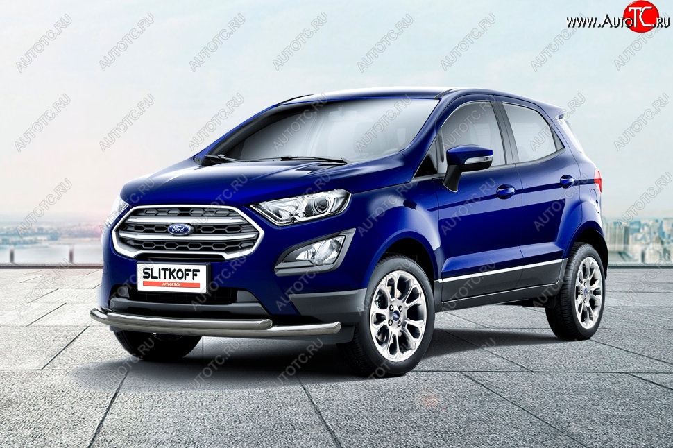 14 699 р. Защита переднего бампера Slitkoff (двойная, d57/42)  Ford EcoSport  B515 (2017-2019) рестайлинг (Нержавейка, Полированная)  с доставкой в г. Таганрог