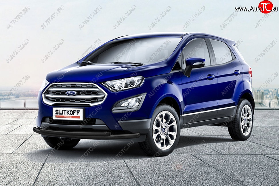 10 299 р. Защита переднего бампера Slitkoff (двойная, d57/42)  Ford EcoSport  B515 (2017-2019) рестайлинг (Сталь с полимерным покрытием. Цвет: чёрный)  с доставкой в г. Таганрог