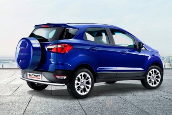 8 349 р. Защита заднего бампера Slitkoff (d57)  Ford EcoSport  B515 (2017-2019) рестайлинг (Нержавейка, Полированная)  с доставкой в г. Таганрог. Увеличить фотографию 1