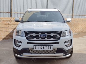 22 949 р. Защита переднего бампера (2 трубыØ63 и 75х42 мм, нержавейка) Russtal Ford Explorer U502 2-ой рестайлинг, 5 дв. (2017-2019)  с доставкой в г. Таганрог. Увеличить фотографию 2