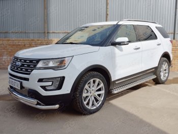 22 949 р. Защита переднего бампера (2 трубыØ63 и 75х42 мм, нержавейка) Russtal Ford Explorer U502 2-ой рестайлинг, 5 дв. (2017-2019)  с доставкой в г. Таганрог. Увеличить фотографию 3