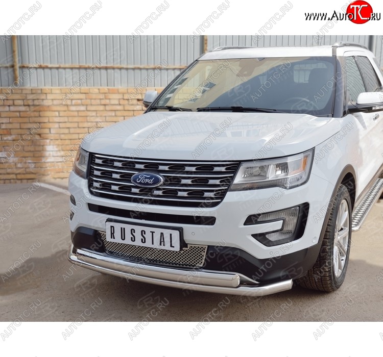 22 949 р. Защита переднего бампера (2 трубыØ63 и 75х42 мм, нержавейка) Russtal Ford Explorer U502 2-ой рестайлинг, 5 дв. (2017-2019)  с доставкой в г. Таганрог