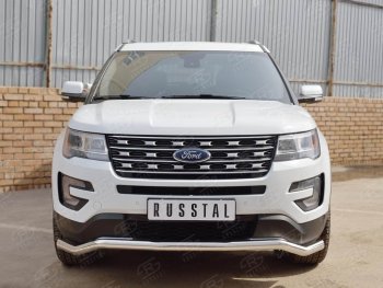 16 849 р. Защита переднего бампера (Ø63 мм волна, нержавейка) SLITKOFF  Ford Explorer  U502 (2015-2019) 1-ый рестайлинг, 5 дв., 2-ой рестайлинг, 5 дв.  с доставкой в г. Таганрог. Увеличить фотографию 4