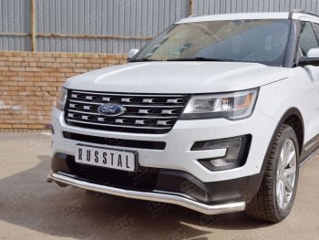 16 849 р. Защита переднего бампера (Ø63 мм волна, нержавейка) SLITKOFF  Ford Explorer  U502 (2015-2019) 1-ый рестайлинг, 5 дв., 2-ой рестайлинг, 5 дв.  с доставкой в г. Таганрог. Увеличить фотографию 1