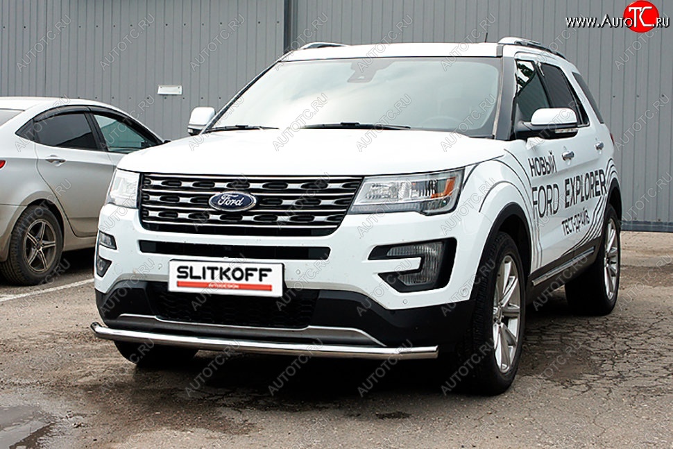 14 999 р. Защита переднего бампера Slitkoff (d57 мм)  Ford Explorer  U502 (2015-2018) 1-ый рестайлинг, 5 дв. (Нержавеющая сталь)  с доставкой в г. Таганрог