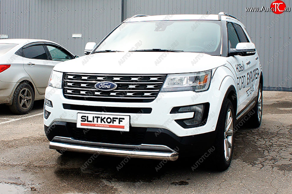 18 599 р. Защита переднего бампера Slitkoff (d76 мм)  Ford Explorer  U502 (2015-2018) 1-ый рестайлинг, 5 дв. (Нержавейка, Полированная)  с доставкой в г. Таганрог