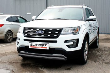 18 599 р. Защита переднего бампера Slitkoff (d76 мм)  Ford Explorer  U502 (2015-2018) 1-ый рестайлинг, 5 дв. (Нержавейка, Полированная)  с доставкой в г. Таганрог. Увеличить фотографию 2