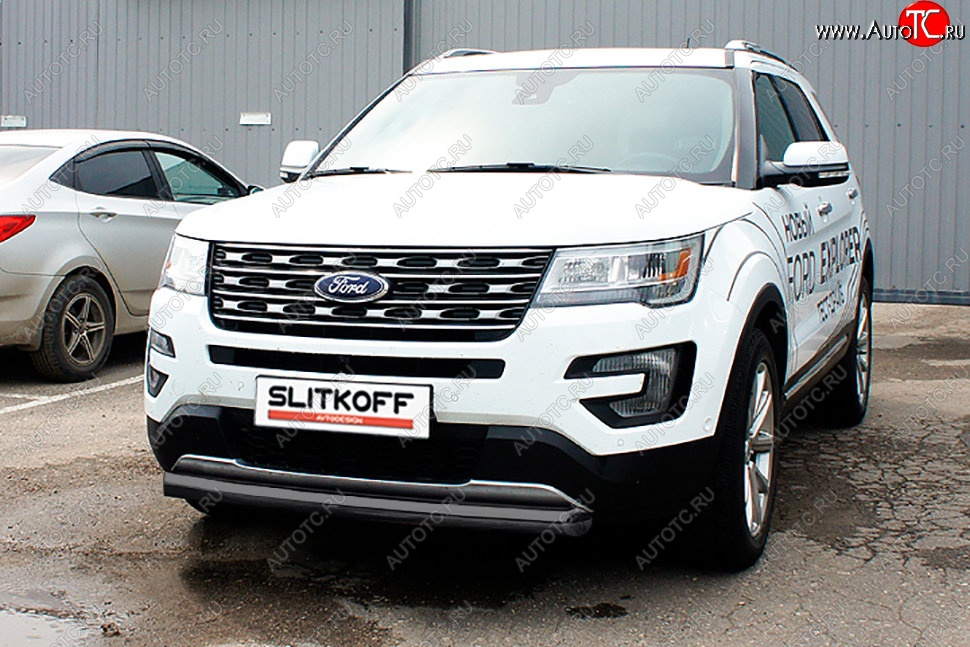 12 999 р. Защита переднего бампера Slitkoff (d76 мм)  Ford Explorer  U502 (2015-2018) 1-ый рестайлинг, 5 дв. (Сталь с полимерным покрытием. Цвет: чёрный)  с доставкой в г. Таганрог