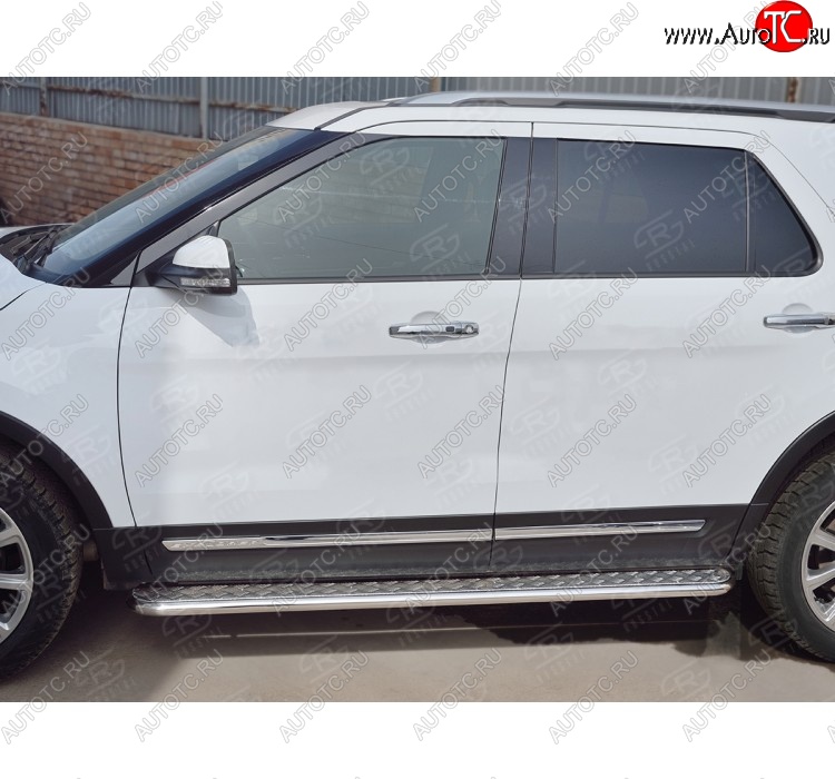 25 849 р. Широкая защита порогов с трубой d42 мм SLITKOFF v2  Ford Explorer  U502 (2015-2019) 1-ый рестайлинг, 5 дв., 2-ой рестайлинг, 5 дв.  с доставкой в г. Таганрог