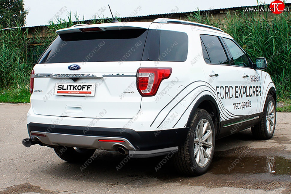 8 849 р. Защита заднего бампера Slitkoff (d76 мм, уголки)  Ford Explorer  U502 (2015-2018) 1-ый рестайлинг, 5 дв. (Сталь с полимерным покрытием. Цвет: чёрный)  с доставкой в г. Таганрог