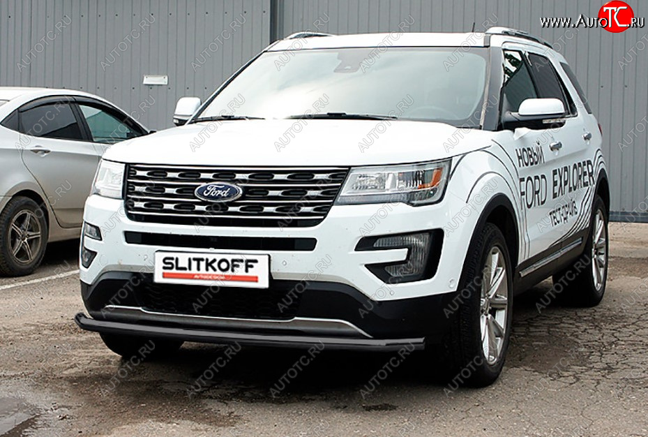 10 499 р. Защита переднего бампера Slitkoff (Ø 57 мм).  Ford Explorer  U502 (2015-2018) 1-ый рестайлинг, 5 дв. (Сталь с полимерным покрытием. Цвет: черный)  с доставкой в г. Таганрог