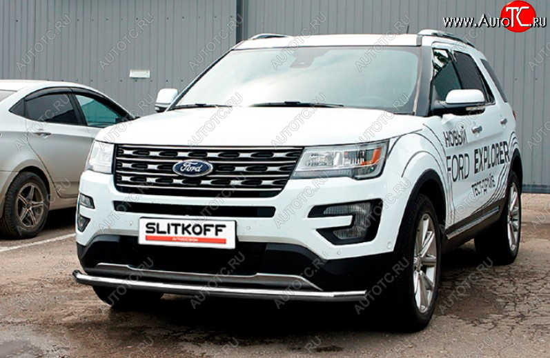 10 499 р. Защита переднего бампера Slitkoff (Ø 57 мм).  Ford Explorer  U502 (2015-2018) 1-ый рестайлинг, 5 дв. (Сталь с полимерным покрытием. Цвет: серебристый)  с доставкой в г. Таганрог