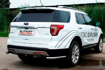 7 749 р. Защита заднего бампера Slitkoff (Ø 57 мм, уголки)  Ford Explorer  U502 (2015-2018) 1-ый рестайлинг, 5 дв. (Цвет: серебристый)  с доставкой в г. Таганрог. Увеличить фотографию 1