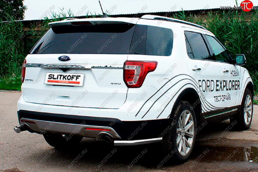 7 749 р. Защита заднего бампера Slitkoff (Ø 57 мм, уголки)  Ford Explorer  U502 (2015-2018) 1-ый рестайлинг, 5 дв. (Цвет: серебристый)  с доставкой в г. Таганрог