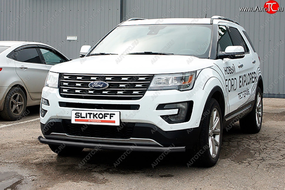 10 499 р. Защита переднего бампера Slitkoff (d57 мм)  Ford Explorer  U502 (2017-2019) 2-ой рестайлинг, 5 дв. (Сталь с полимерным покрытием. Цвет: чёрный)  с доставкой в г. Таганрог