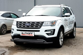 18 749 р. Защита переднего бампера Slitkoff (двойная, d57/57 мм)  Ford Explorer  U502 (2017-2019) 2-ой рестайлинг, 5 дв. (Нержавейка, Полированная)  с доставкой в г. Таганрог. Увеличить фотографию 2