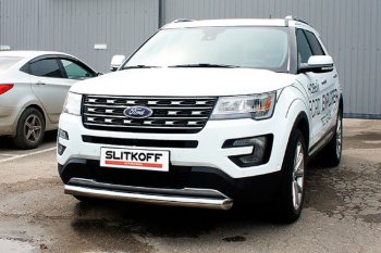 11 699 р. Защита переднего бампера Slitkoff (Ø 76 мм)  Ford Explorer  U502 (2017-2019) 2-ой рестайлинг, 5 дв. (Цвет: серебристый)  с доставкой в г. Таганрог. Увеличить фотографию 1