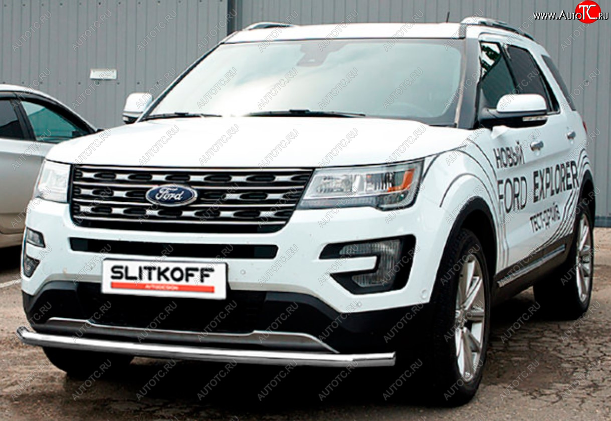 10 499 р. Защита переднего бампера Slitkoff (Ø 57 мм).  Ford Explorer  U502 (2017-2019) 2-ой рестайлинг, 5 дв. (Сталь с полимерным покрытием. Цвет: серебристый)  с доставкой в г. Таганрог