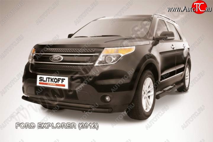 11 849 р. Защита переднего бампера d57/d57 Slitkoff  Ford Explorer  U502 (2010-2016) дорестайлинг (Цвет: серебристый)  с доставкой в г. Таганрог