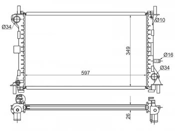 Радиатор двигателя SAT (трубчатый, МКПП/АКПП, 1.6/1.8/2.0) Ford Focus 1 универсал дорестайлинг (1998-2002)