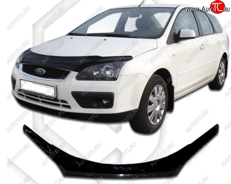 2 499 р. Дефлектор капота CA-Plastiс exclusive Ford Focus 2 универсал дорестайлинг (2004-2008) (Classic черный, Без надписи)  с доставкой в г. Таганрог