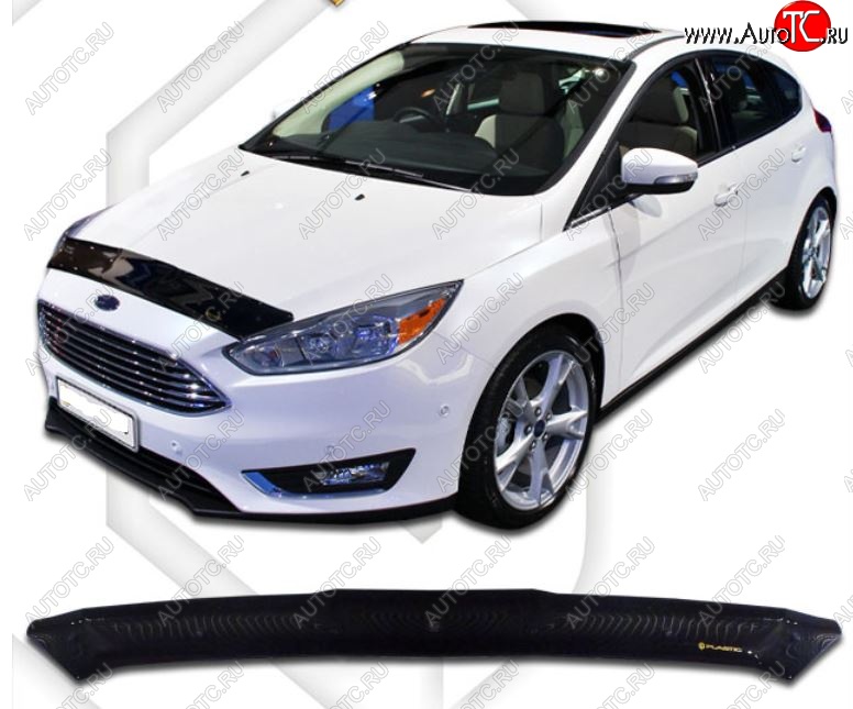 1 839 р. Дефлектор капота CA-Plastic  Ford Focus  3 (2014-2019) седан рестайлинг (Classic черный, Без надписи)  с доставкой в г. Таганрог