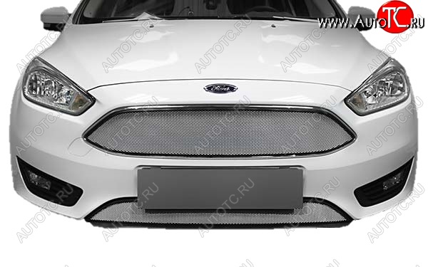 1 479 р. Защитная сетка радиатора Russtal  Ford Focus  3 (2014-2019) седан рестайлинг, универсал рестайлинг, хэтчбэк рестайлинг (Верхняя чёрная)  с доставкой в г. Таганрог